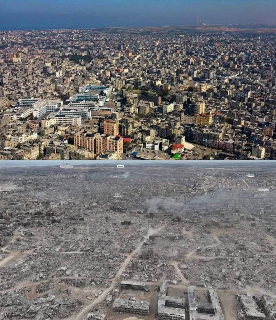 Jabalia refugee camp before and after Israeli onslaught