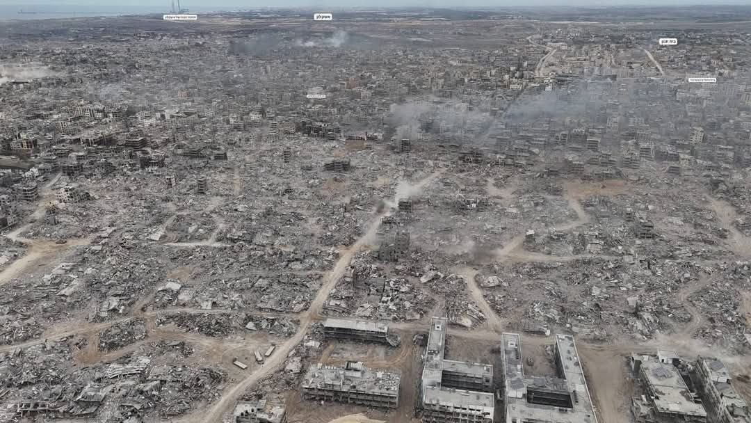 Aerial view shows Jabalia refugee camp nearly obliterated
