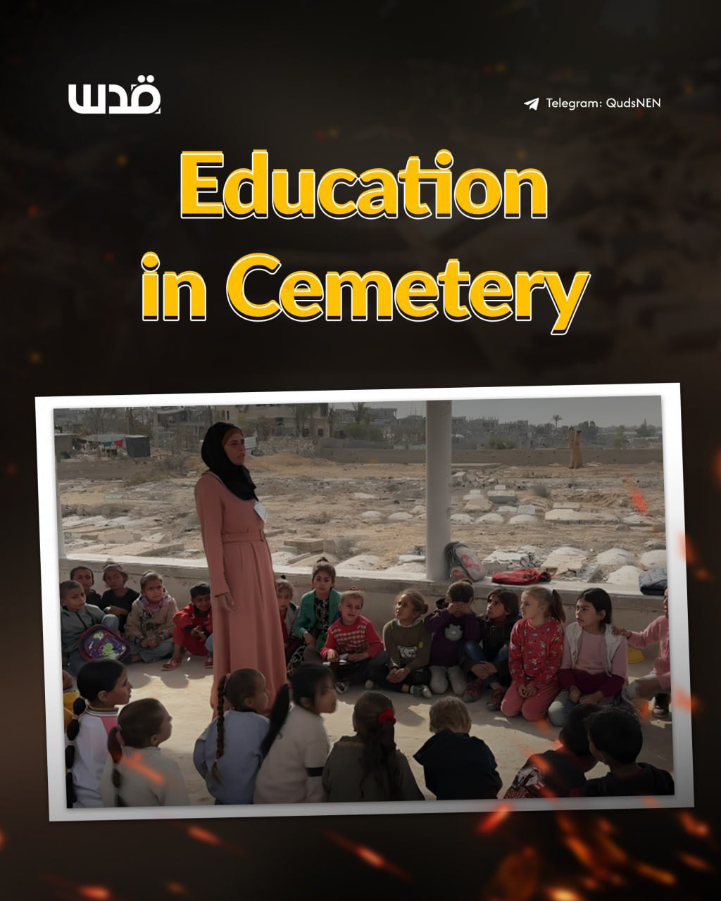 Displaced Palestinian children hold makeshift classes in Khan Younis cemetery