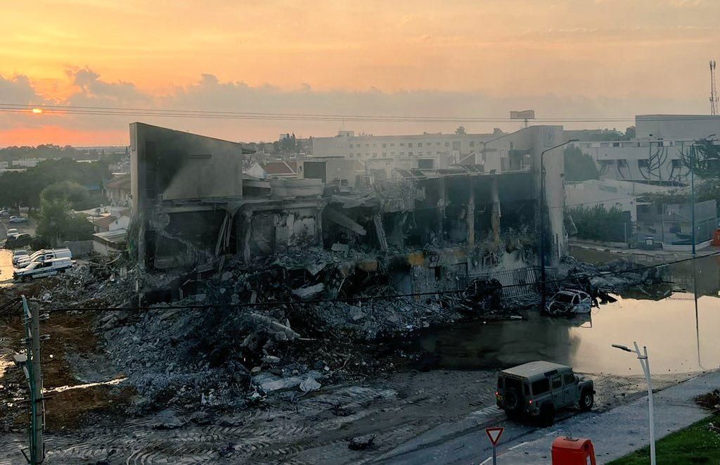 Sderot police station after battles between Palestinian resistance and Israeli army
