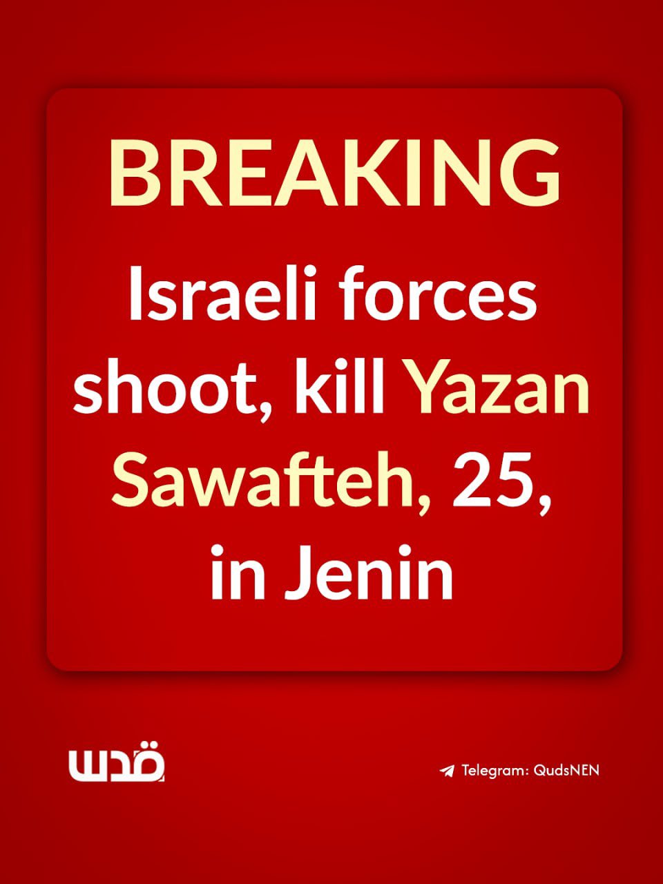 Israeli forces kill Palestinian Yazan Sawafteh east of Jenin