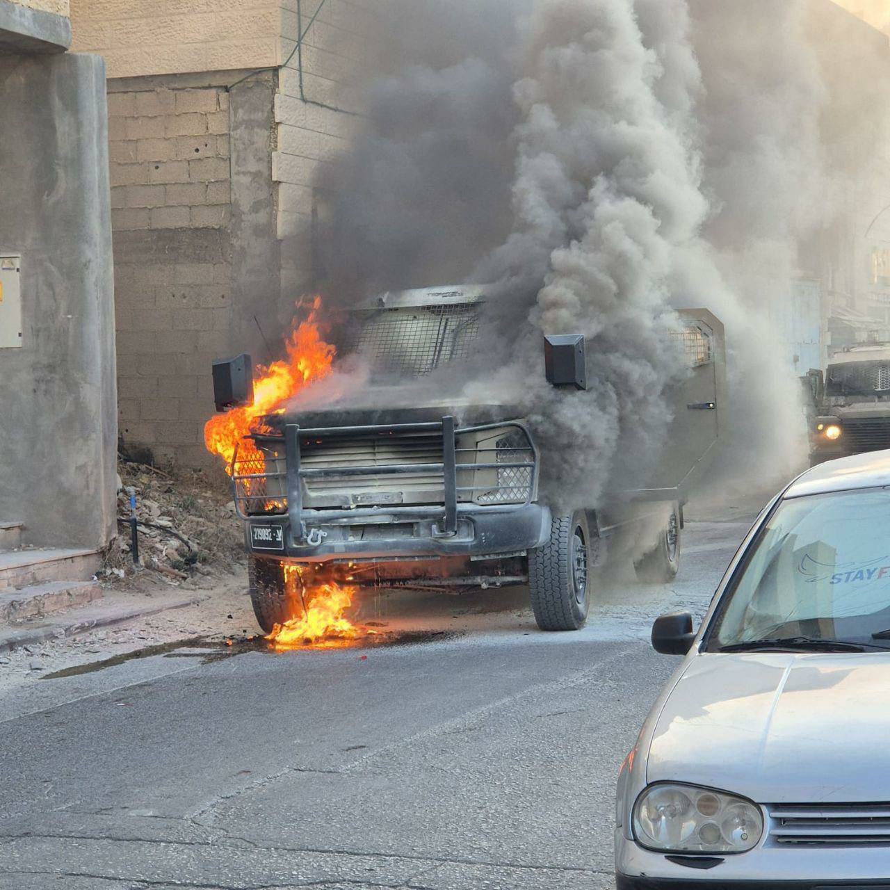 Israeli army jeep set on fire during raid on Artas