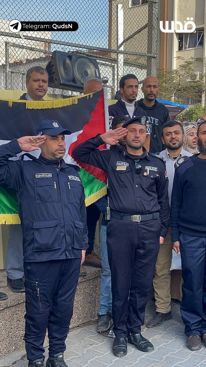 Palestinian police and medics in Gaza mark ceasefire with national anthem