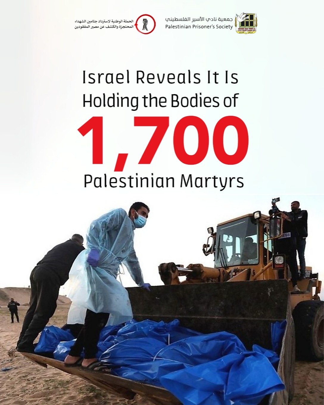 Israel holds bodies of 1,700 Palestinian martyrs, PPS says