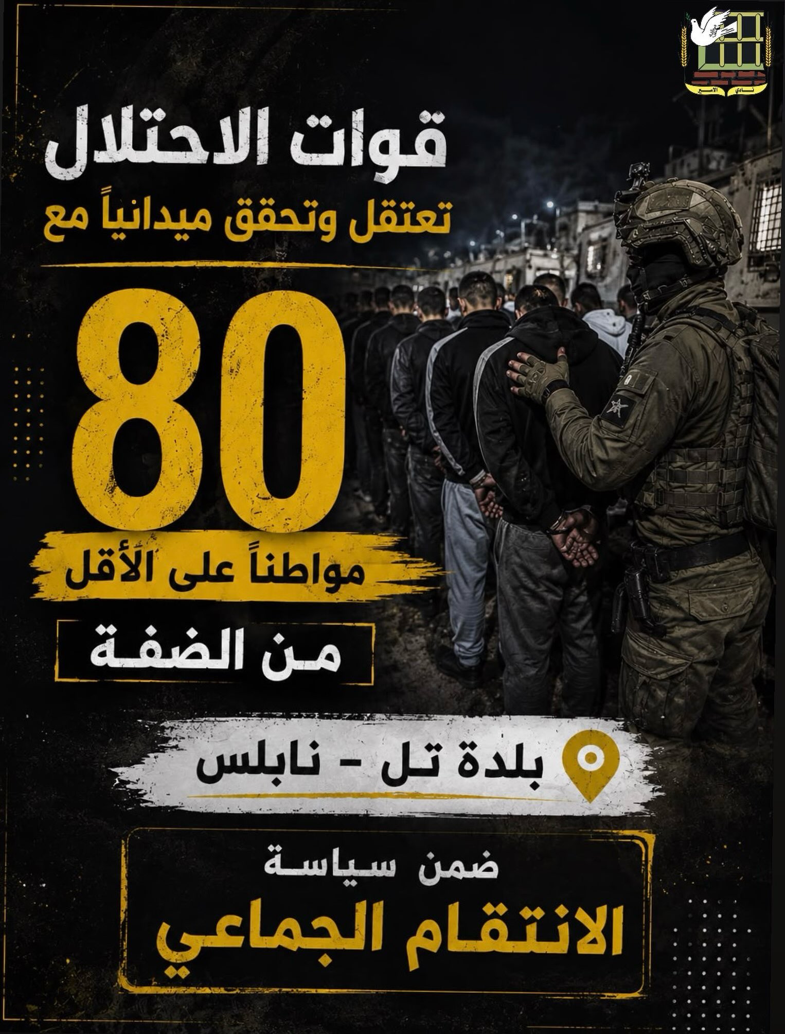 Israeli forces arrest 80 Palestinians in West Bank raids