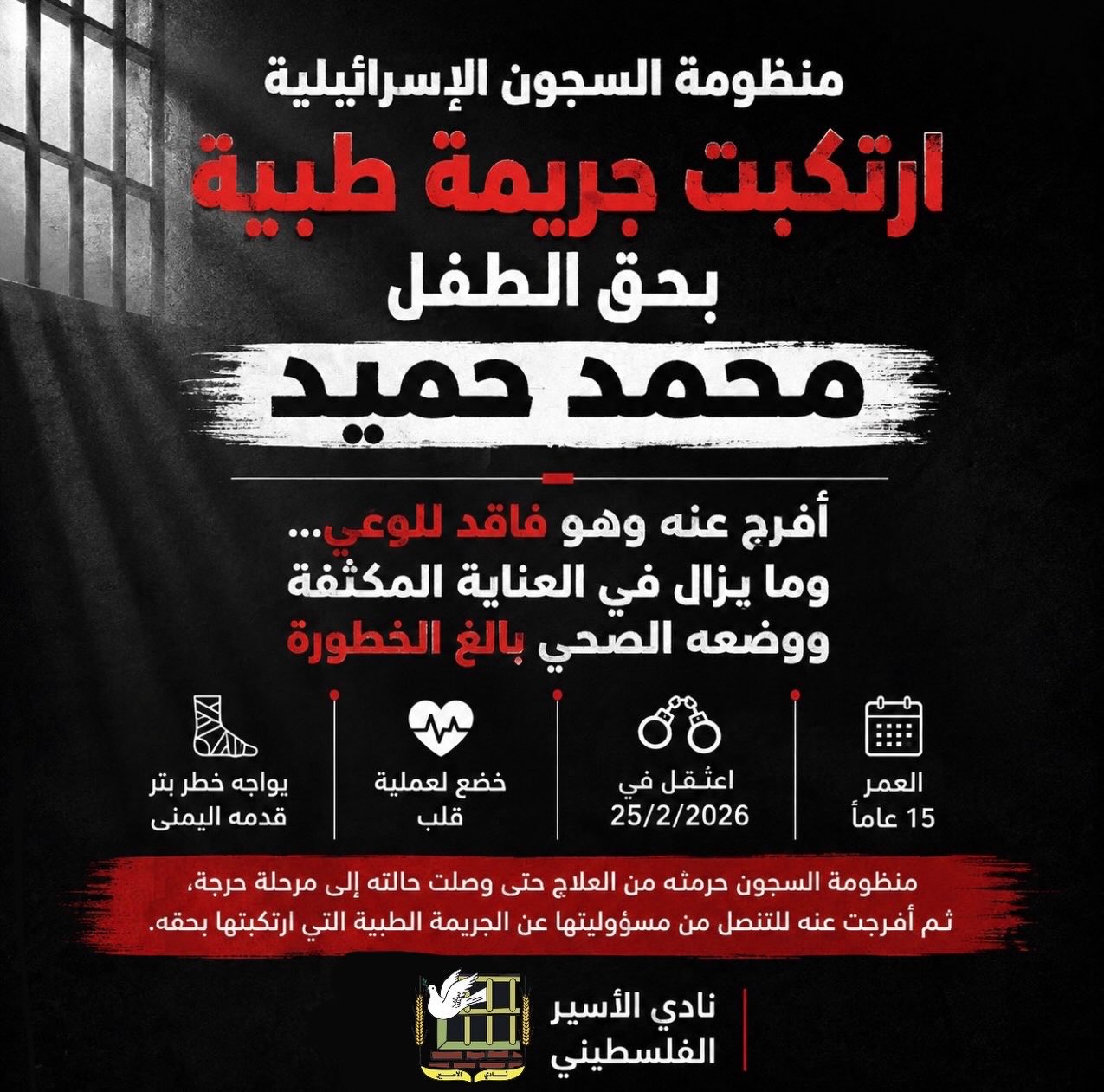 PPS reports medical crime against child detainee Mohammad Hamid