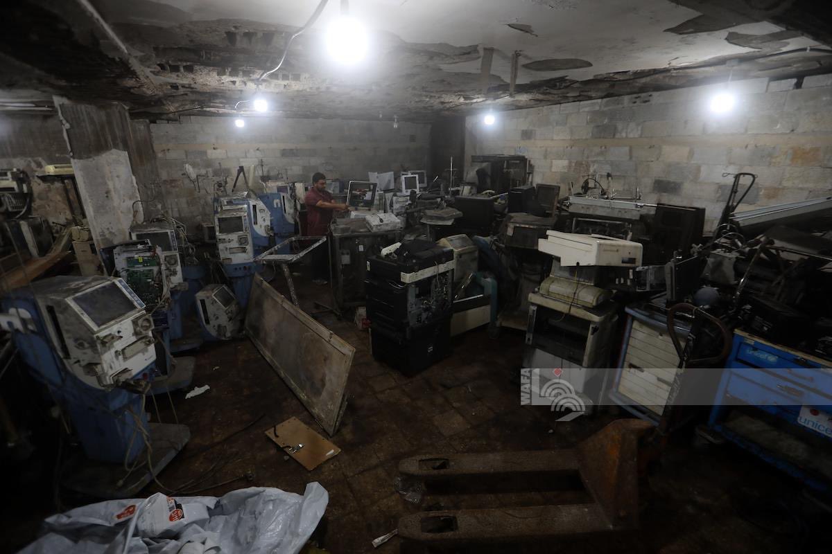 Engineers repair damaged medical equipment at Al-Shifa Hospital in Gaza