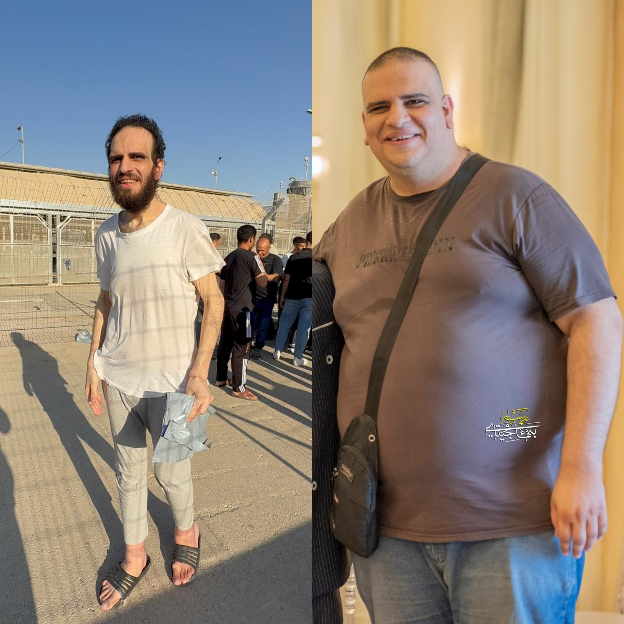 Palestinian detainee Nadim Abu Al-Rub before and after Israeli detention