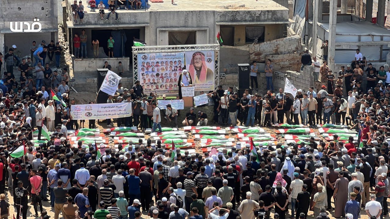 Gaza City funeral for 112 victims from Abu Sharia and Hasayna families