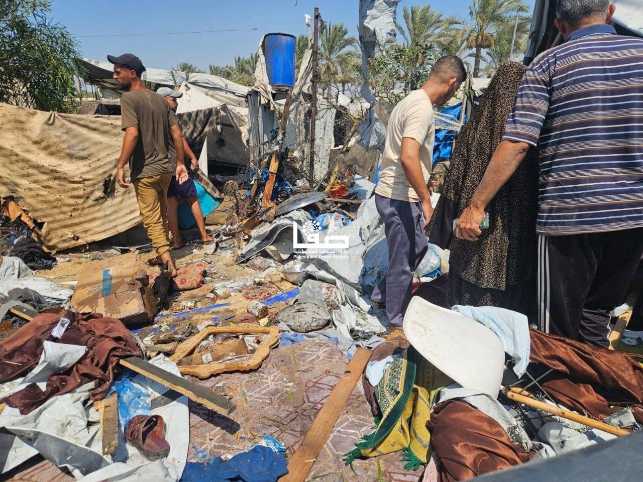 Aftermath of Israeli strike on tent in Al-Mawasi, Gaza